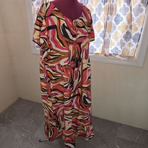 NWT, Colorful Abstract Print Maxi Dress By Gypsie Blu Size 1X.